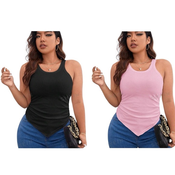 BUNDLE OF SHEIN Essence Plus Pair Of Solid Ruched Hanky Hem Tank Tops. - Picture 1 of 7